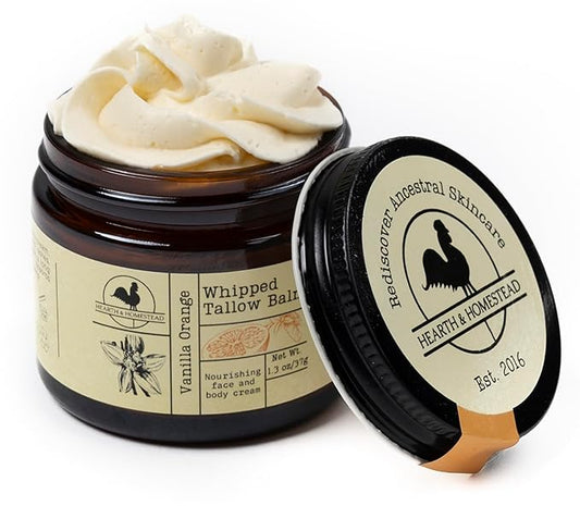 Handmade Whipped Tallow Balm (Vanilla Orange) - Organic Body Butter with Infused Olive Oil, for Eczema, Rosacea, Baby - 1.3 oz-GlimoraGlow