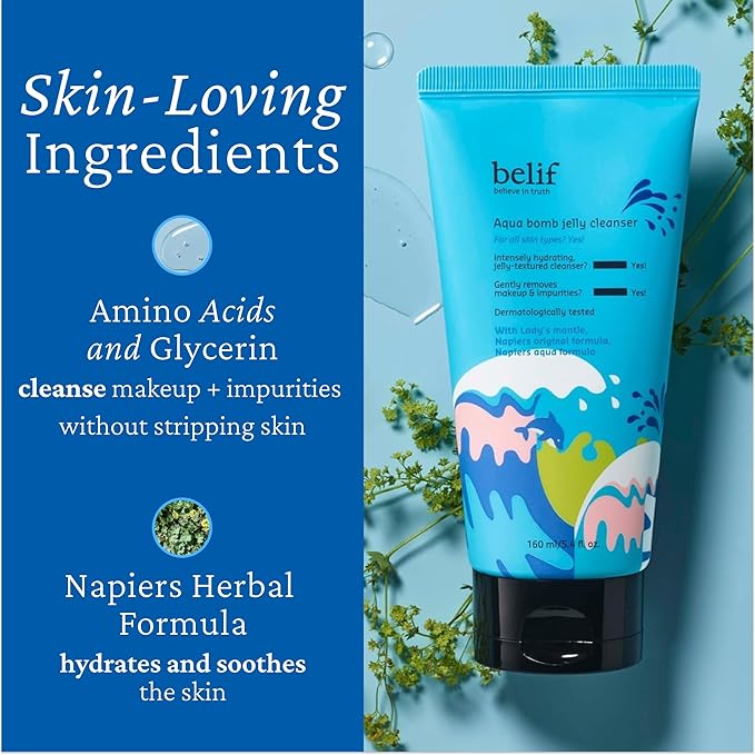belif Jelly Hydrating Deep Cleanser – Low pH Mild & Gentle Gel-to-Foam Face Wash for Daily Deep Pore Cleansing, Hydrating and Refreshing for All Skin Types, Korean Skincare, 5.41 fl.oz-GlimoraGlow