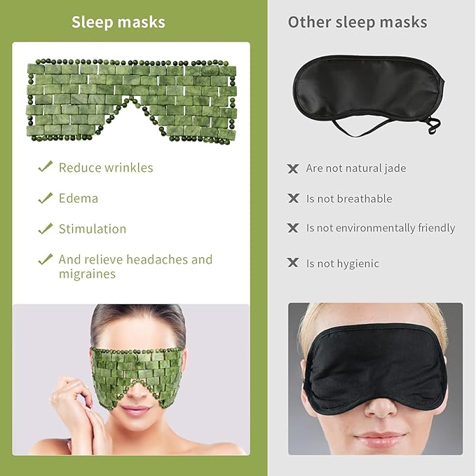 Jade Eye Mask, 2Pcs Large Facial Cooling Mask with 100% Real Jade for Hot & Cold Therapy,Green Jade Facial Eyes Sleeping Mask Relief Eye Cover by LazyGa-GlimoraGlow