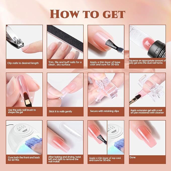 JEWHITENY 14 pcs Poly Gel Nail Extension Kit With Drill Machine U V Nail Light ALL In One Polygel Starter Kit-GlimoraGlow