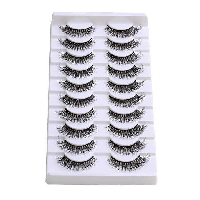 SUNWELL False Eyelashes 12mm Mink Lashes Natural Look Cat Eye Faux Mink Lashes 3D Fluffy Soft Luxury Volume Fake Lashes 10 Pairs Pack-GlimoraGlow