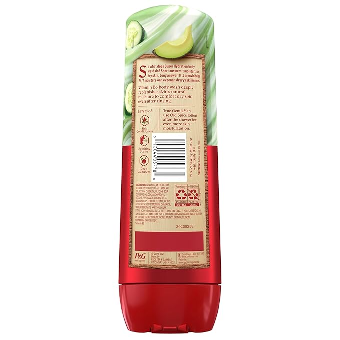 Old Spice Super Hydration Body Wash GentleMan’s Blend, Cucumber + Avocado Oil Scent for Deep Cleaning and 24/7 Renewing Moisture, 20 oz-GlimoraGlow