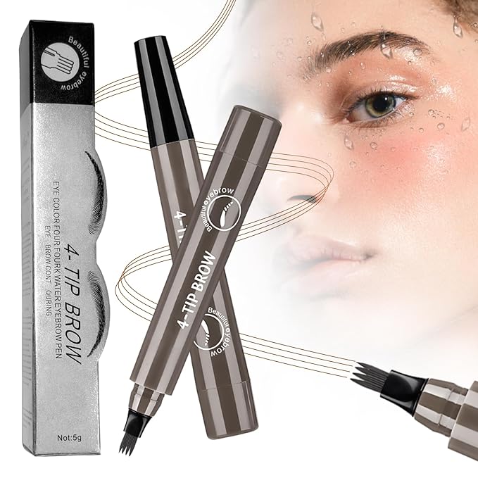 2025 New Magic Eyebrow Pencil, 3D Waterproof 4 Tipped Precise Brow Pen Microblading Eyebrow Pencil Contouring Pen Fine Stroke Microblading Creates Natural (Gray Brown)-GlimoraGlow