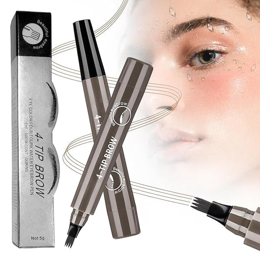 2025 New Magic Eyebrow Pencil, 3D Waterproof 4 Tipped Precise Brow Pen Microblading Eyebrow Pencil Contouring Pen Fine Stroke Microblading Creates Natural (Gray Brown)-GlimoraGlow