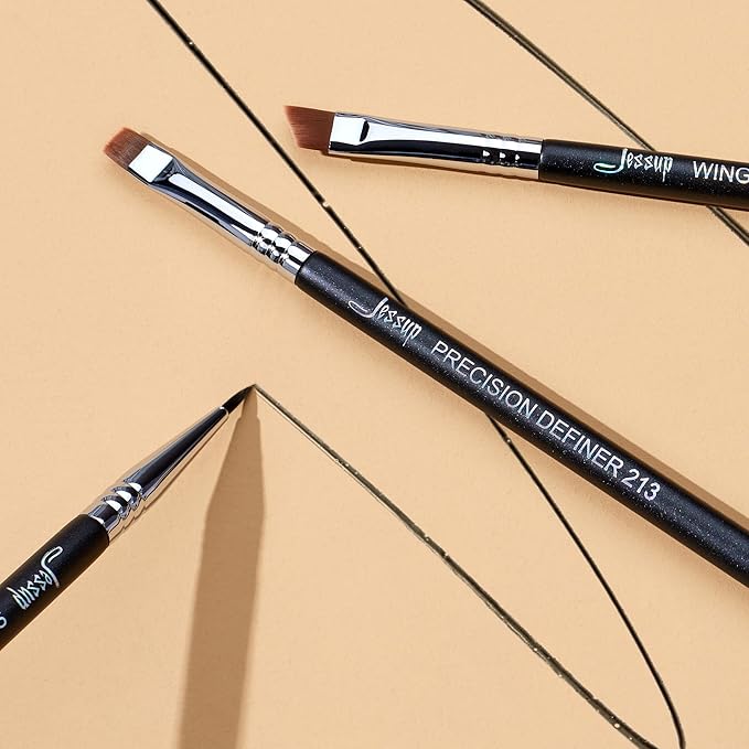 Jessup Eyeliner Brush Set, 3pcs Pro Precision Eyeliner Brushes Fine Point Angled Thin Gel Liquid Flat Winged Eye Liner Brush, Black T346-GlimoraGlow