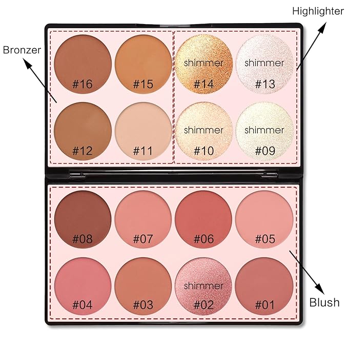 16 Colors Contour Palette Make up - Blush Highlighters Bronzer Powder All in one Makeup Palettes Contour Kit - Face Cosmetics Gifts for Women Beauty for Festivals (SET1)-GlimoraGlow