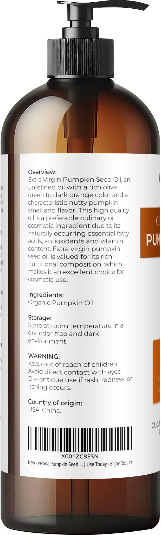 velona Pumpkin Seed Oil USDA Certified Organic - 16 Fl Oz | 100% Pure and Natural Carrier Oil | Unrefined, Cold Pressed | Cooking, Face, Hair, Body & Skin Care | Use Today - Enjoy Result-GlimoraGlow