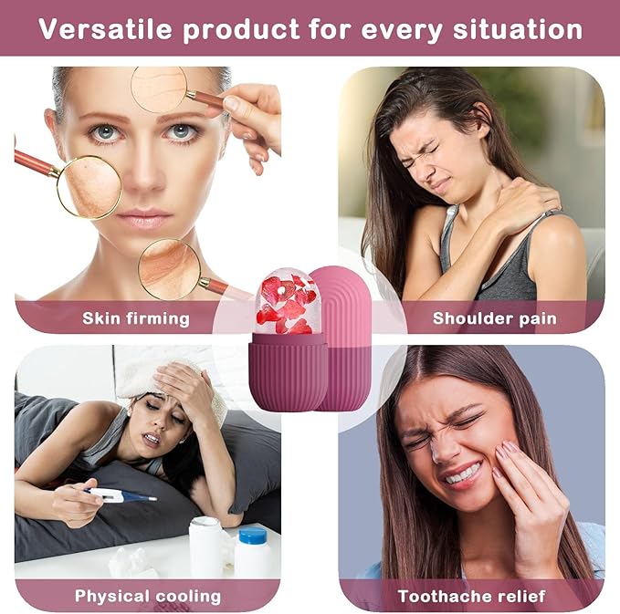 XHJRI Ice Face Roller Massager,Ice Cube Roller for Face, Eyes and Neck Naturally Conditioning and Skin Care,De-Puff Eye Bags,Reduce Migraine Pain,Reusable Massage Silicone Ice Mold (Rose)-GlimoraGlow