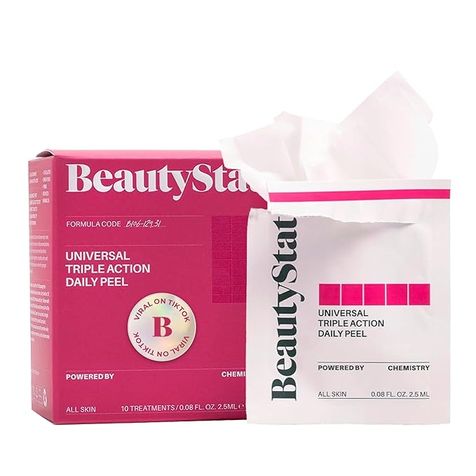 BeautyStat Triple Action One-Step Daily Exfoliating Peel Pad for Uneven Tone, Texture, Fine Lines, Enlarged Pores - Made in the USA - Gentle Exfoliator Pad with AHAs, BHAs, Glucosamine to Brighten-GlimoraGlow
