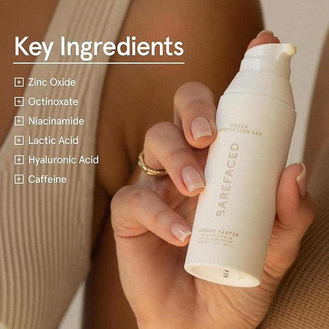 Barefaced Sheer Protection SPF 50+ – Broad-Spectrum Face Sunscreen for women with Zinc Oxide, Niacinamide & Hyaluronic Acid – Oil-Free UV Protection, Hydration & Anti-Aging with Universal Tint (60ml)-GlimoraGlow