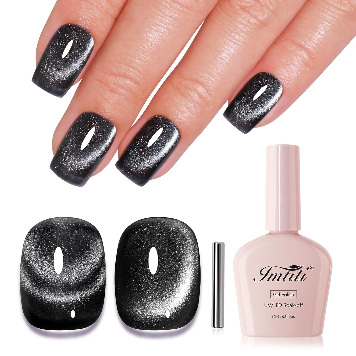 Imtiti Cat Eye Gel Nail Polish, Black Holographic Magnetic Crystal Nail Gel Polish With Magnet Glittery Galaxy Spring Summer Kit Soak Off UV Led 10ML-GlimoraGlow