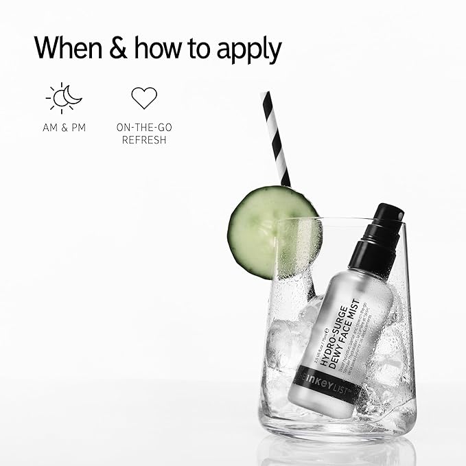 The INKEY List Hydro-Surge Dewy Face Mist 2.6 fl oz, Hydration Boosting Spray, Fragrance-Free & Alcohol-Free, Gentle Formula for Sensitive Skin, On-The-Go Application, Vegan Friendly-GlimoraGlow
