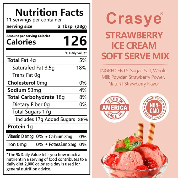 Ice Cream Mix Strawberry Soft Serve Mix Soft Serve Mixes Base Powder Homemade for Ice Cream Maker Machine - 10 Ounce-GlimoraGlow