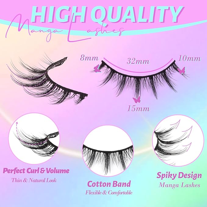 Losha Lashes Wispy Manga Lashes Natural False Eyelashes 9 Pairs Thin Eye Lashes Pack Soft Anime Fake Eyelashes (Manga)-GlimoraGlow
