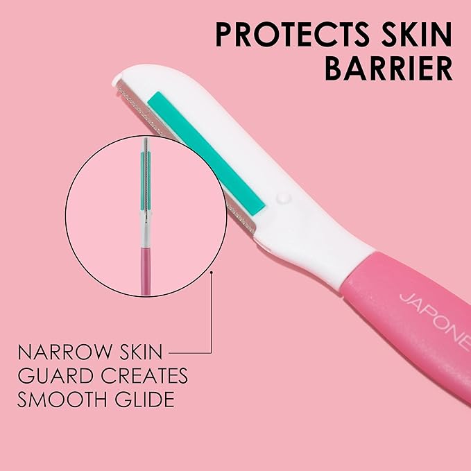 Japonesque Dermaplaner with Soothing Aloe Comfort Strip - Facial Dermaplane Razor, Skin Tool with Ultra Precision Blade for Facial Hair Removal and Exfoliation, 5pk-GlimoraGlow