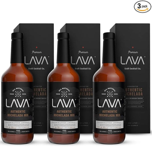 (3 Pack) LAVA All Natural Authentic Michelada Mix Craft Cocktail Mixer, Made with Real Tomatoes, Ancho Chile Peppers, Tamarind, No Junk Ingredients, Vegan, 1-Liter (33.8oz) Glass Bottle, Ready to Use-GlimoraGlow