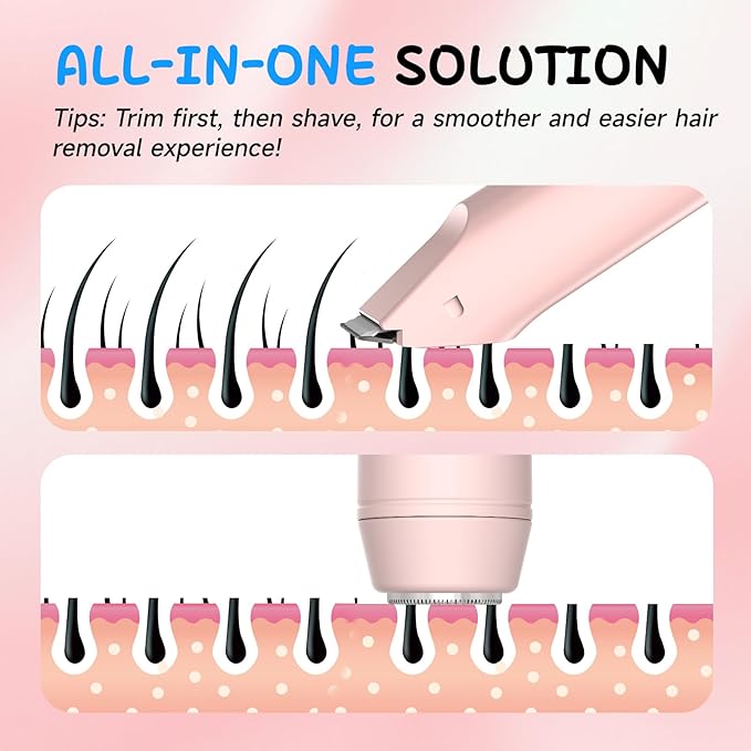 2 in 1 Bikini Trimmer for Women, Smooth and Painless Electric Razors for Women, IPX7 Waterproof Women's Electric Shaver, Rechargeable Bikini Underarm Legs Arm Body Face Trimmer Womens Shaver (Pink)-GlimoraGlow
