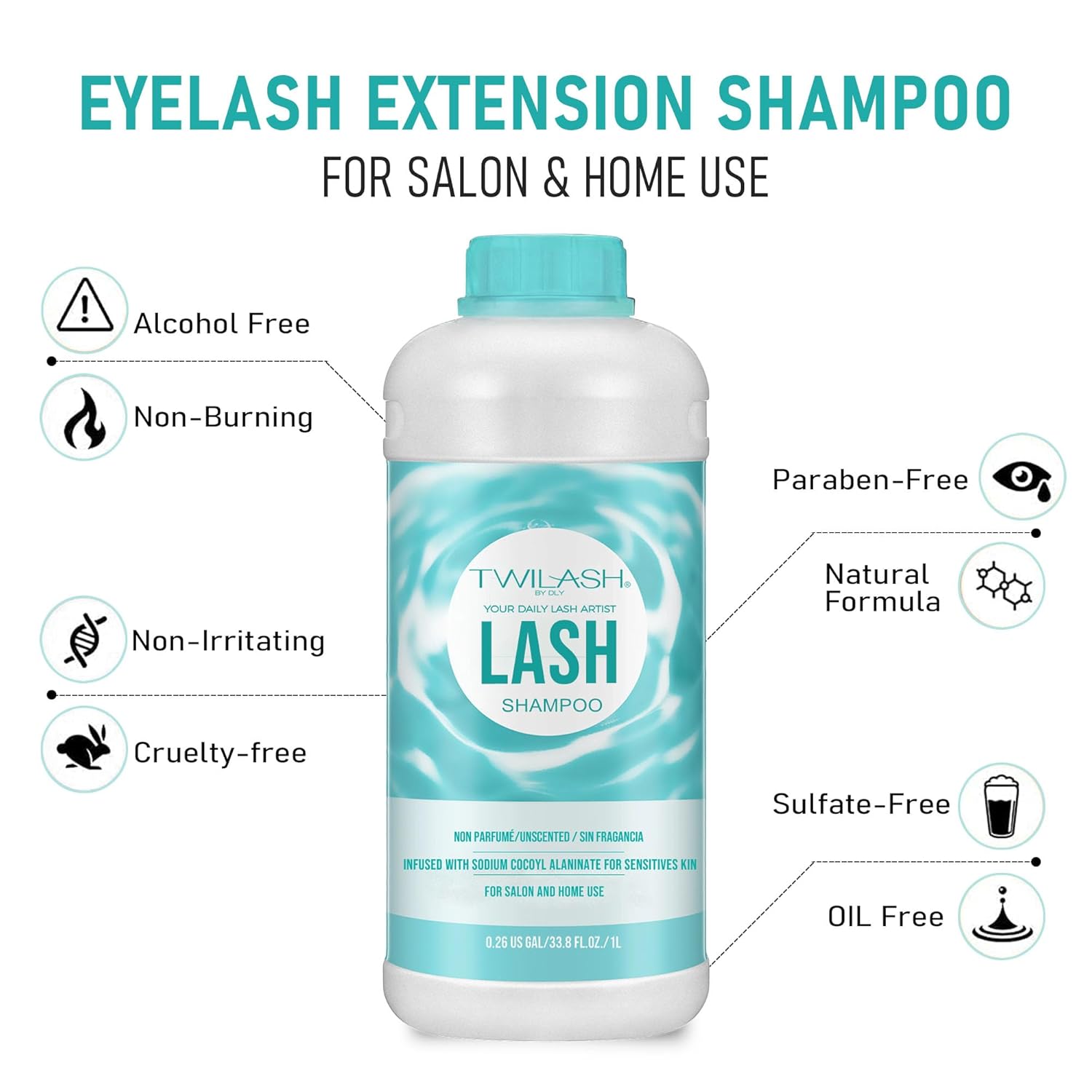 Lash Shampoo Bulk Upgraded Formula, Eyelash Cleanser for Extensions 1 Liter, Safe Makeup Remover, Non-irritating or Burning Formula Eyelid Foaming Cleanser for Professional Salon and Home Use-GlimoraGlow