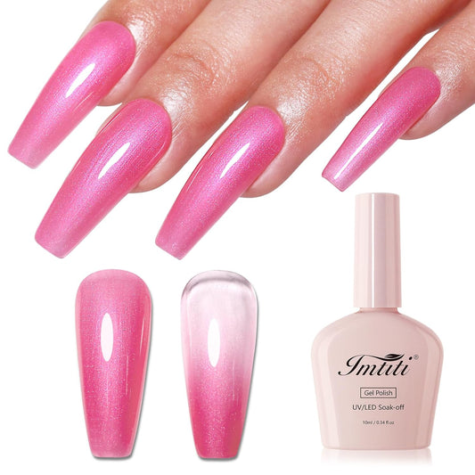 Imtiti Glitter Gel Nail Polish, Rose Pink Pearl Glitter Nail Gel Polish Diamond Shimmer Sparkle Soak Off UV LED Spring Summer Manicure 10ML-GlimoraGlow