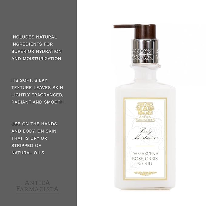 Antica Farmacista Body Moisturizer - Moisturizing Scented Lotion - Premium Body Moisturizer - Luxury Gift for Women & Men - Hand & Skin Hydration - Damascena Rose, Orris and Oud, 10 Fl Oz-GlimoraGlow