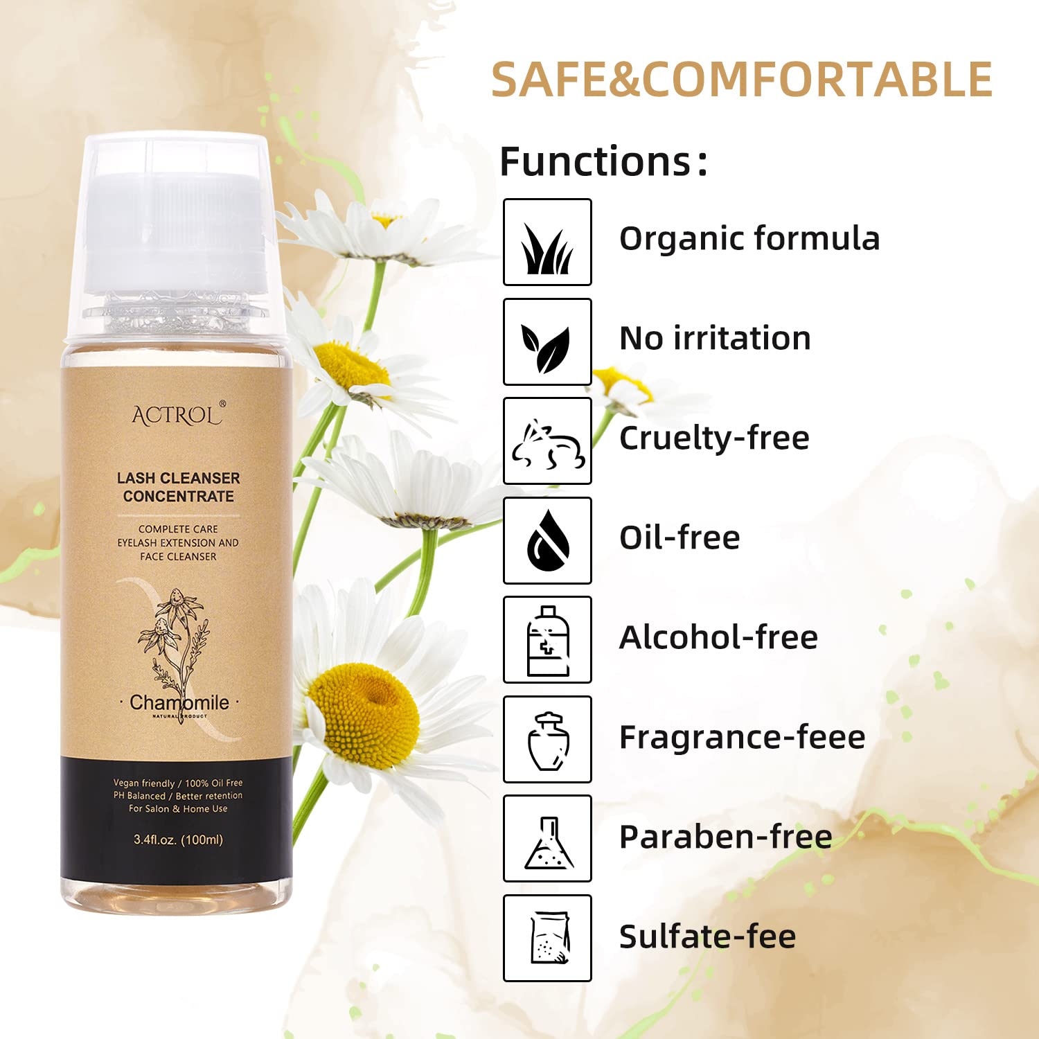 Eyelash Cleanser Concentrate 100ml Chamomile Professional Lash Shampoo Foaming Cleanser Paraben & Sulfate Free Non-lrritating Wash for Extensions Lashes with Salon Home Care-Makes 20 Bottles-GlimoraGlow