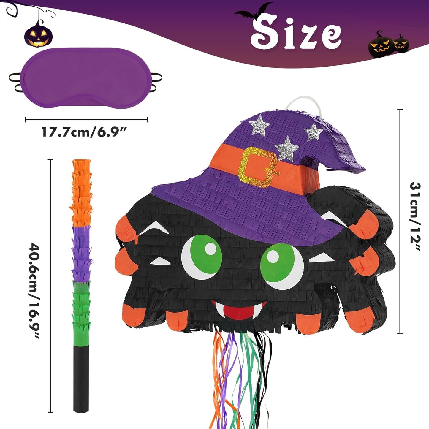 WERNNSAI Halloween Pinata - Halloween Party Game Decorations for Kids Birthday Theme Party Supply Baby Hallo-ween Costume Party Decoration with Bat Blindfold