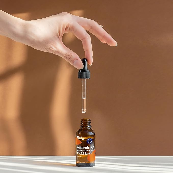 Plant Therapy Vitamin C Face Serum & Hyaluronic Acid, Anti-Aging Serum with Ferulic Acid, Vitamin E, Serum for Fine Lines & Wrinkles, 1 oz-GlimoraGlow