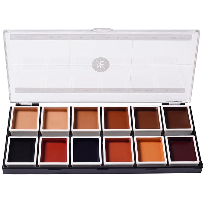 12 Color Dark Flesh Tone Alcohol Activated Makeup Palette for Special Effects - Waterproof Dark Flesh Tone Makeup for Professional Makeup Artists-GlimoraGlow