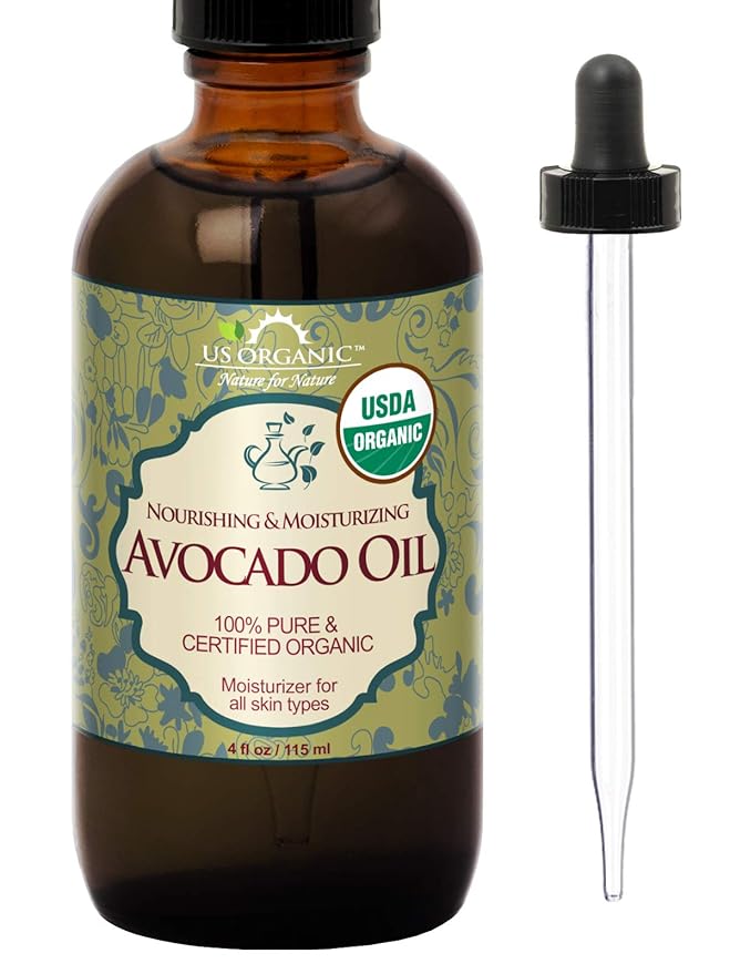 US Organic Avocado Oil Unrefined Virgin, USDA Certified Organic, 100% Pure & Natural, Cold Pressed, in Amber Glass Bottle w/Glass Eye dropper for Easy Application (4 oz (Large))-GlimoraGlow