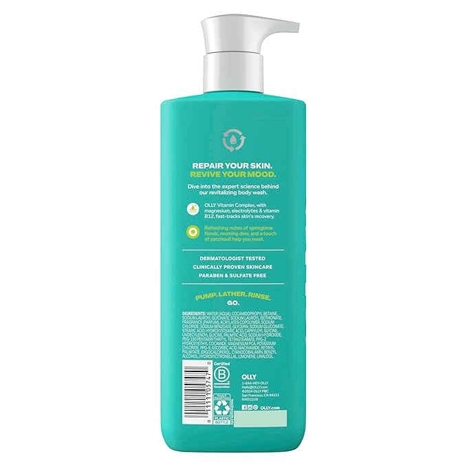 OLLY Revive Body Wash with Magnesium, Electrolytes & Vitamin B12– Nourishing Cleanser for Skin Barrier Repair, Deep Hydration, Refreshing Nerolidew Scent, 17 oz-GlimoraGlow