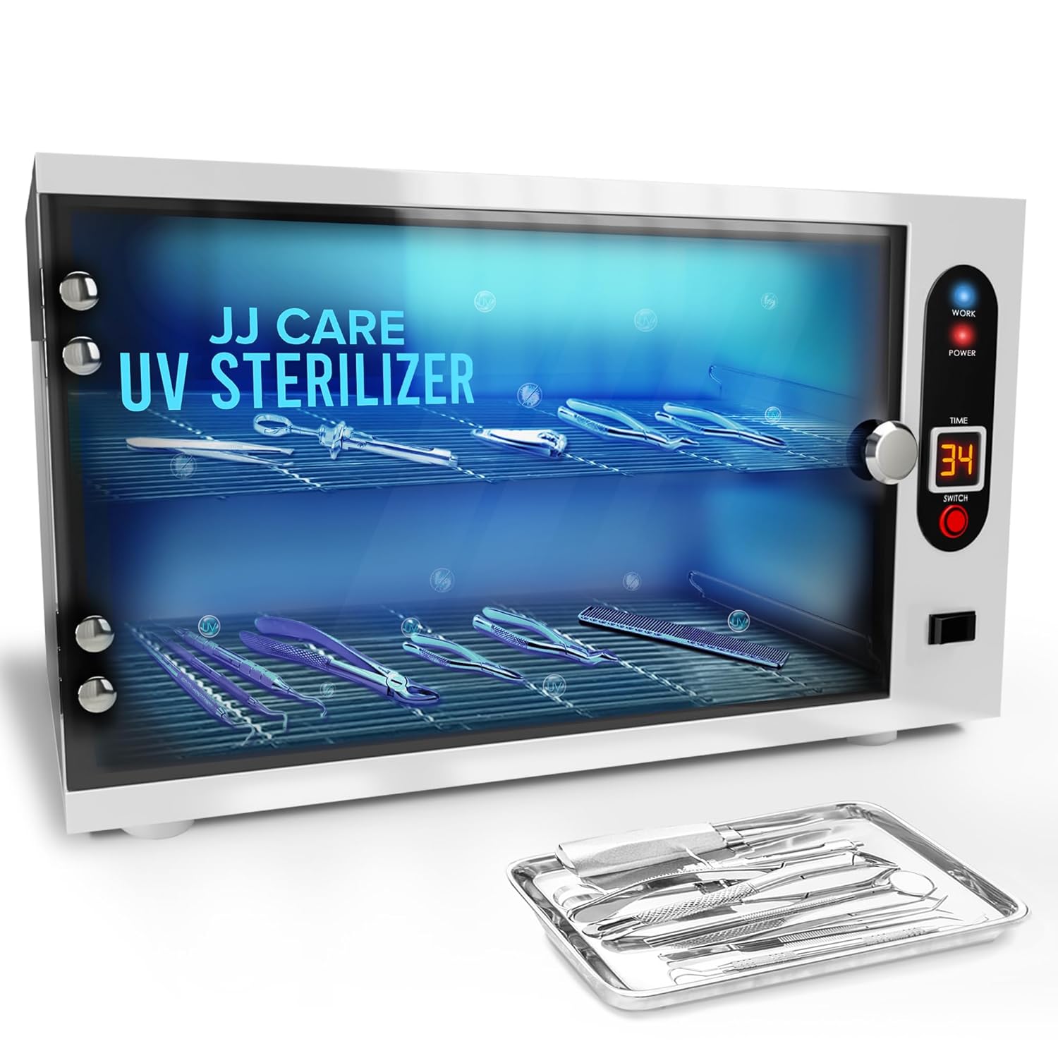 JJ CARE UV Sterilizer 8 Liter Capacity, UV Light 99% Sterilization Killing Efficiency, LED Timer UV Sterilizer Cabinet for Salon, Spa, Office and At Home Use, Professional Tabletop UV Sterilizer,-GlimoraGlow