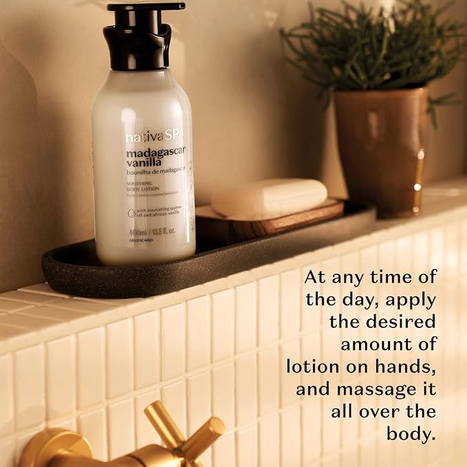 Nativa SPA by O Boticário, Madagascar Vanilla Moisturizing Body Lotion, Fragranced Skin Moisturizer with Purified Quinoa Drops, 13.5 Ounce-GlimoraGlow