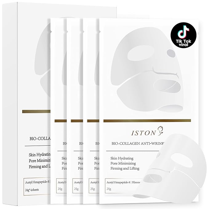 ISTON 4 Pack Collagen Face Mask, Collagen Real Deep Anti Wrinkle Lifting Mask | Firming,Pore Minimizing | Overnight Hydrating Face Masks Skincare for Glass Skin |TikTok Trend Items Skin Care-GlimoraGlow