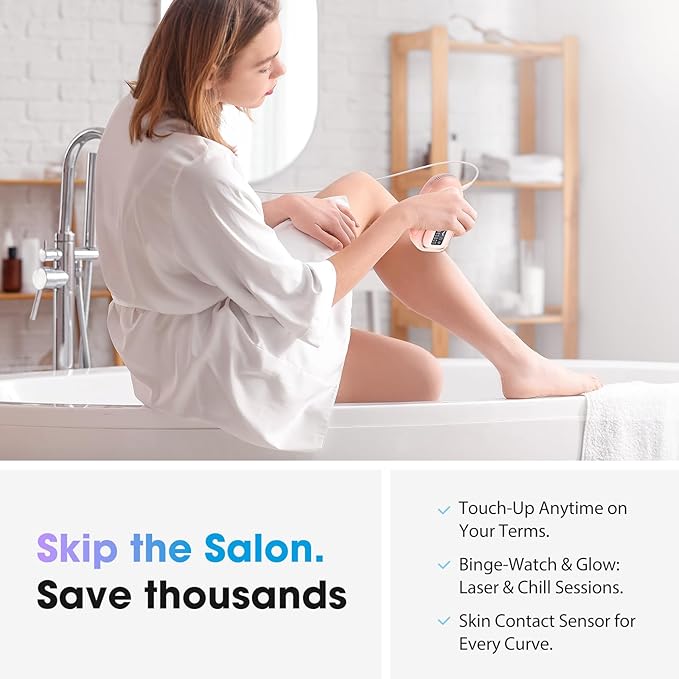 IPL Laser Hair Removal Device for Women & Men - Home 45°F Ice-Cooling Contact for Painless & Long-Lasting Results, 86% Hair Reduction in 3 Weeks for Full Body & Bikini Line, Light Pink-GlimoraGlow