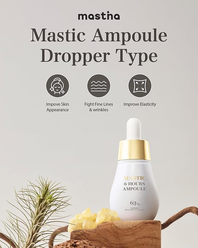 MASTINA Mastic Ampoule Serum Dropper Type (0.5fl oz, Pack of 2) White Mastic Complex 63%, Tranexamic Acid 2%, Niacinamide 5% - Face Serum for Firming, Hydrating, Radiant Glass Skin. Korean Skin Care-GlimoraGlow