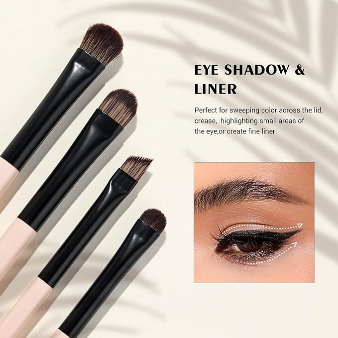 Jessup Makeup Brushes 5pcs Double Ended Eyeshadow Brush Contour Blending Eyeliner Eye Shader Brush, Vegan Fiber Precision Eye Brush Set Peach Dust T509-GlimoraGlow