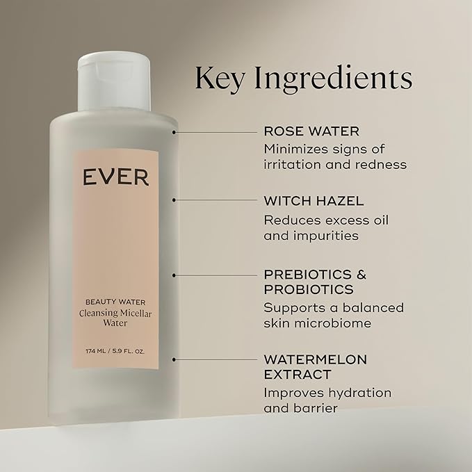 EVER Beauty Water - Cleansing Micellar Water, Eye Makeup Remover, Rose Water Cleanser, Sensitive Skin Water Makeup Remover-GlimoraGlow