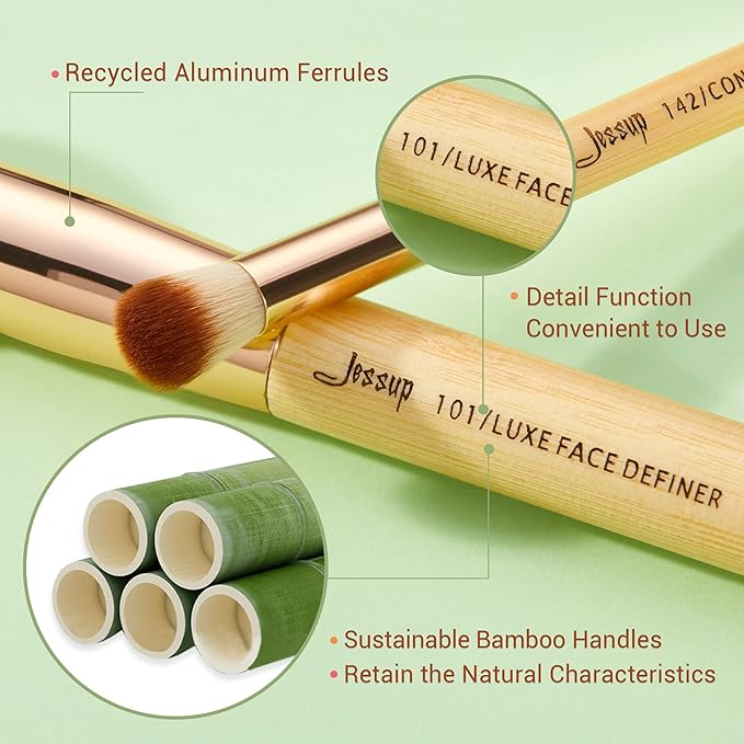 Jessup Professional Bamboo Makeup Brushes, Premium Synthetic Foundation Powder Concealer Blush Highlight Eye Blending Cosmetic Brush Set 25pcs T135-GlimoraGlow