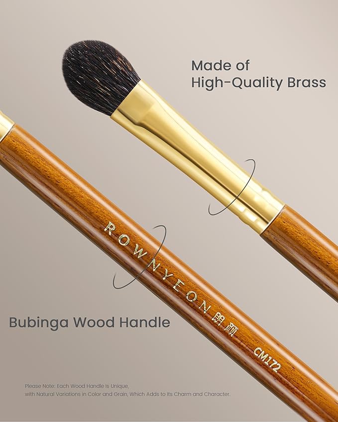 Desert Oak Series Almond Blending Brush - Squirrel & Goat Hair (30/70) for Gentle Powder Application, Bubinga Handle & Brass Ferrule (CM 172)-GlimoraGlow