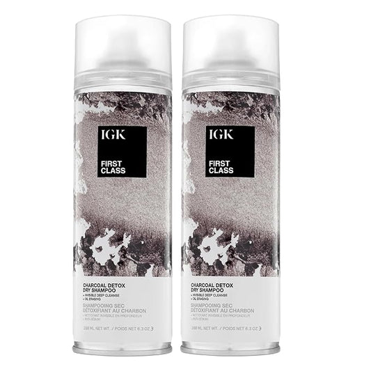 IGK FIRST CLASS Charcoal Detox Dry Shampoo | Volume + Soothes Scalp + Balance Oil | Vegan + Cruelty Free | 6.3 oz (Pack of 2)-GlimoraGlow