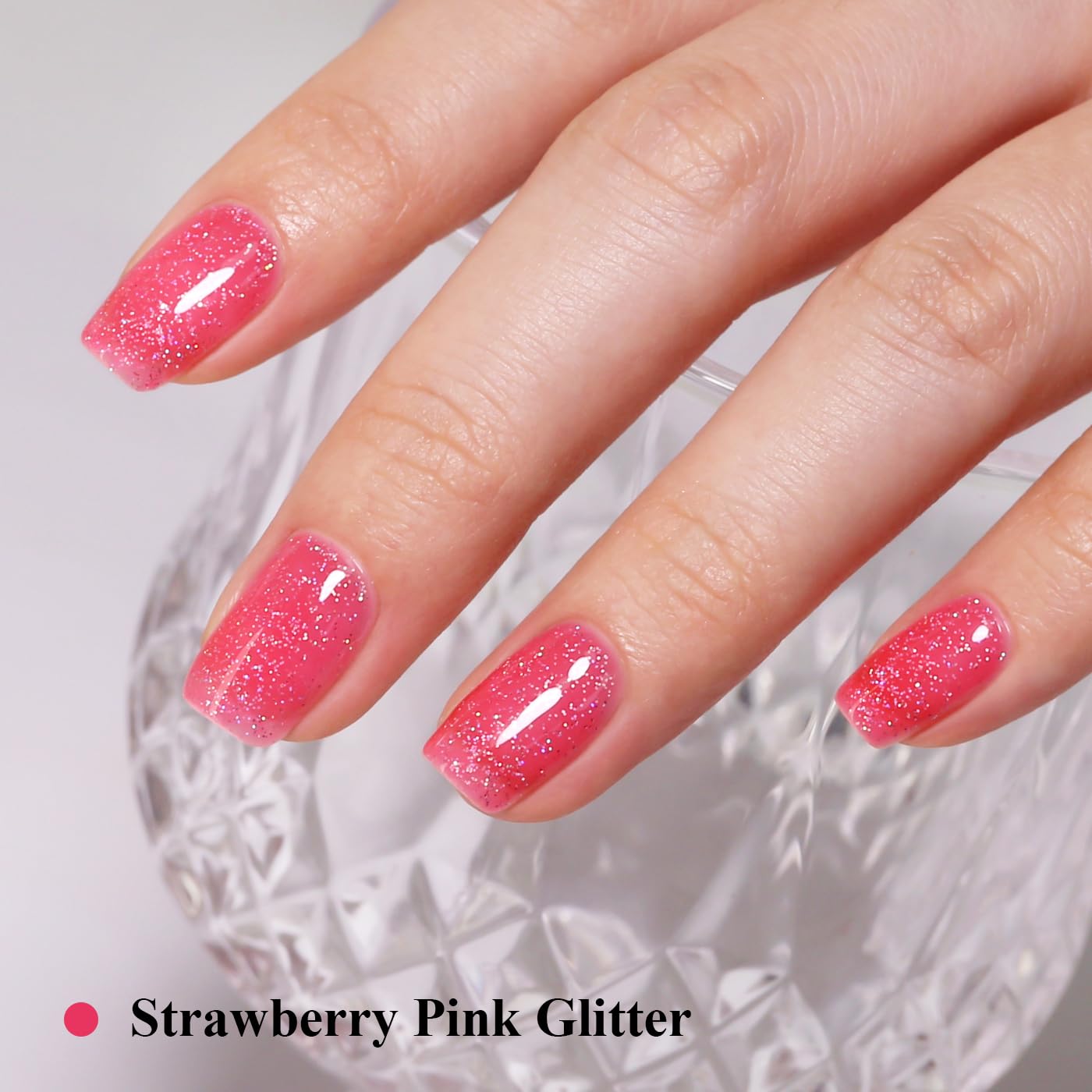 Imtiti Glitter Gel Nail Polish, Strawberry Pink Iridescent Glitter Gel Polish Diamond Shimmer Sparkle Soak Off UV LED Nail Gel Polish Autumn Winter Manicure 10ML-GlimoraGlow