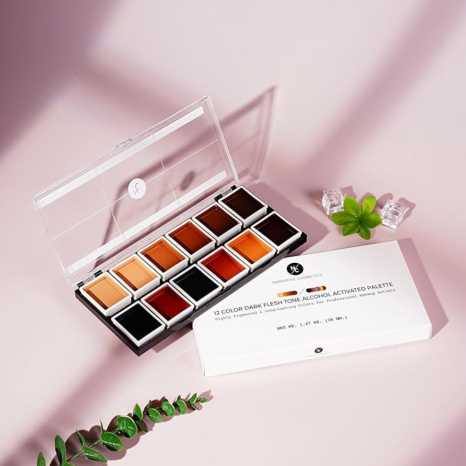 12 Color Dark Flesh Tone Alcohol Activated Makeup Palette for Special Effects - Waterproof Dark Flesh Tone Makeup for Professional Makeup Artists-GlimoraGlow