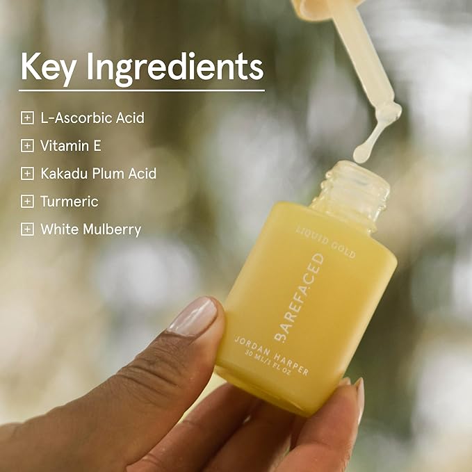 Barefaced Liquid Gold 1 Fl Oz - 15% Vitamin C Serum with Hyaluronic Acid & Vitamin E for Anti-Aging, and Hydration, Antioxidant Formula, Reduces Dark Spots, Acne & Wrinkles-GlimoraGlow