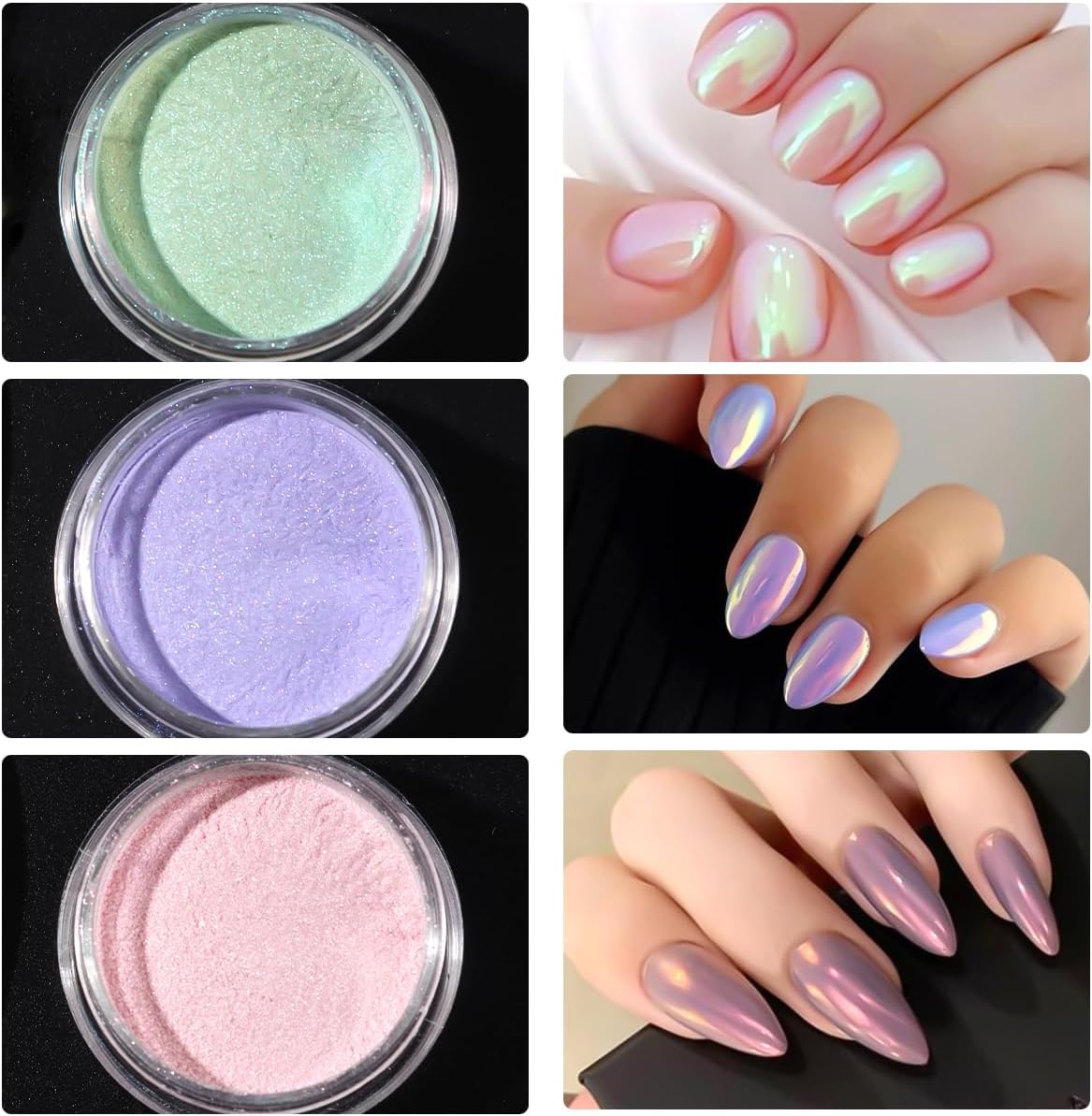10 Colors Mermaid Pearl Chrome Nail Powder, Iridescent Aurora Powder Metallic Mirror Effect Pigment Pearlescent Nail Art Glitter Dust Kit for Gel Polish Nail Art Decoration-GlimoraGlow