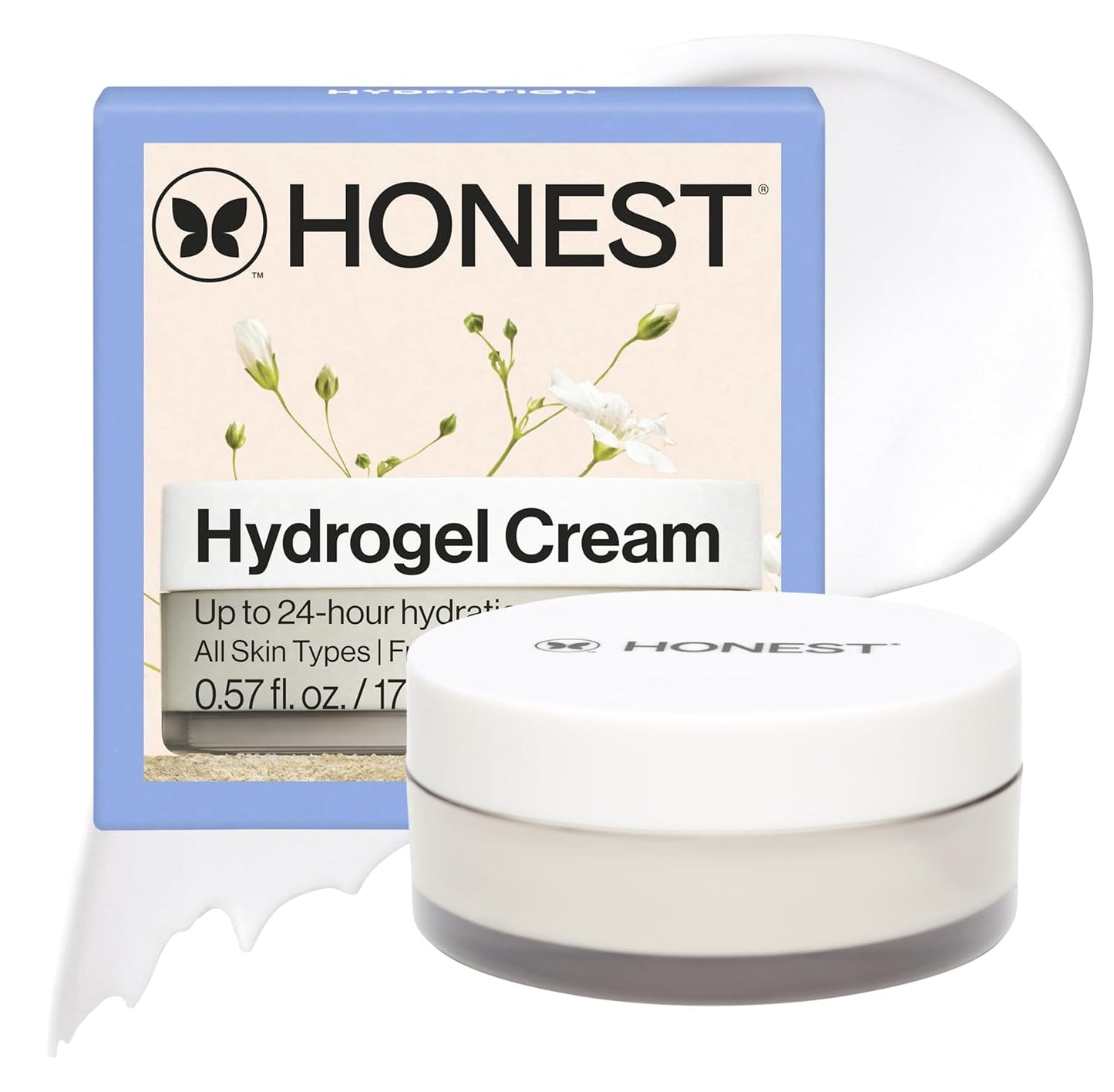 Honest Beauty Mini Hydrogel Cream with Hyaluronic Acid | Lightweight, Moisturizing Water Cream | Gentle for Sensitive Skin, Fragrance Free, Vegan | Travel Size, .57 fl oz-GlimoraGlow