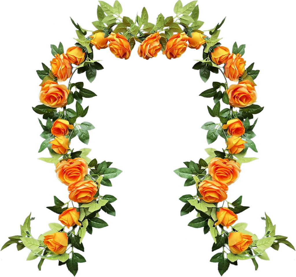 UKELER 2 Pack Artificial Flower Garland Rose Floral Vines Artificial Flowers Hanging Rose Flower Plants for Garden Craft Home Decor, Orange