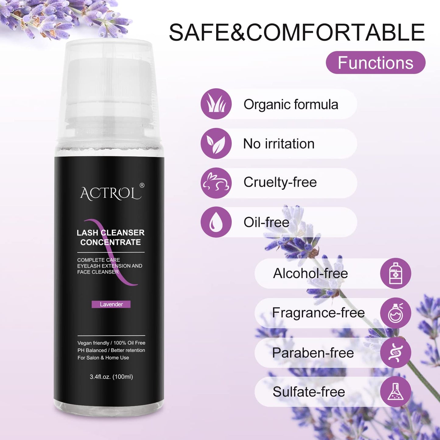 Eyelash Cleanser Concentrate 100ml Lavender Professional Lash Shampoo Foaming Cleanser DIY Paraben & Sulfate Free Non-lrritating Wash for Extensions Lashes with Salon Home Care-Makes 20 Bottles-GlimoraGlow