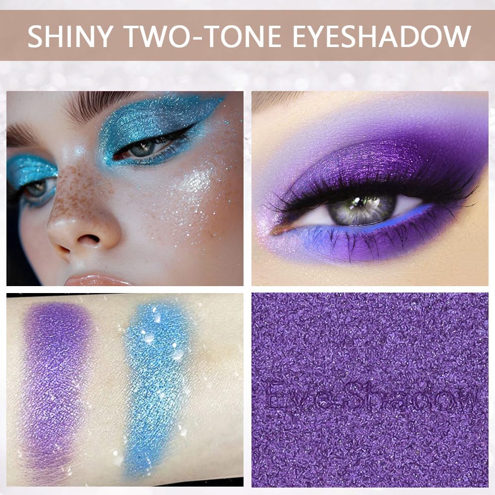 2 colors eye shadow makeup palette, Blue & Purple Eyeshadows Halloween Birthday Party Wear, high pigment eye, matte & shimmer metal eye shadow powder, Blendable, Ultra-Pigmented, Easy to Apply(02)-GlimoraGlow