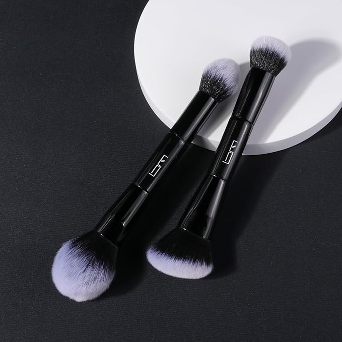 2Pcs Duo End Makeup Brushes, Foundation, Powder, Contour, Concealer, eye makeup Brush, Double-ended Multi-functional Synthetic Cosmetic Tools Makeup Brushes(Black)-GlimoraGlow