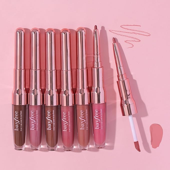 2-IN-1 Lip Liner and Lip Stain, High Pigmented Long Lasting Velvet Lip Tint, Well-Defined Lipliner, Weightless Waterproof Not Animal Tested, Matte Finish Makeup-GlimoraGlow